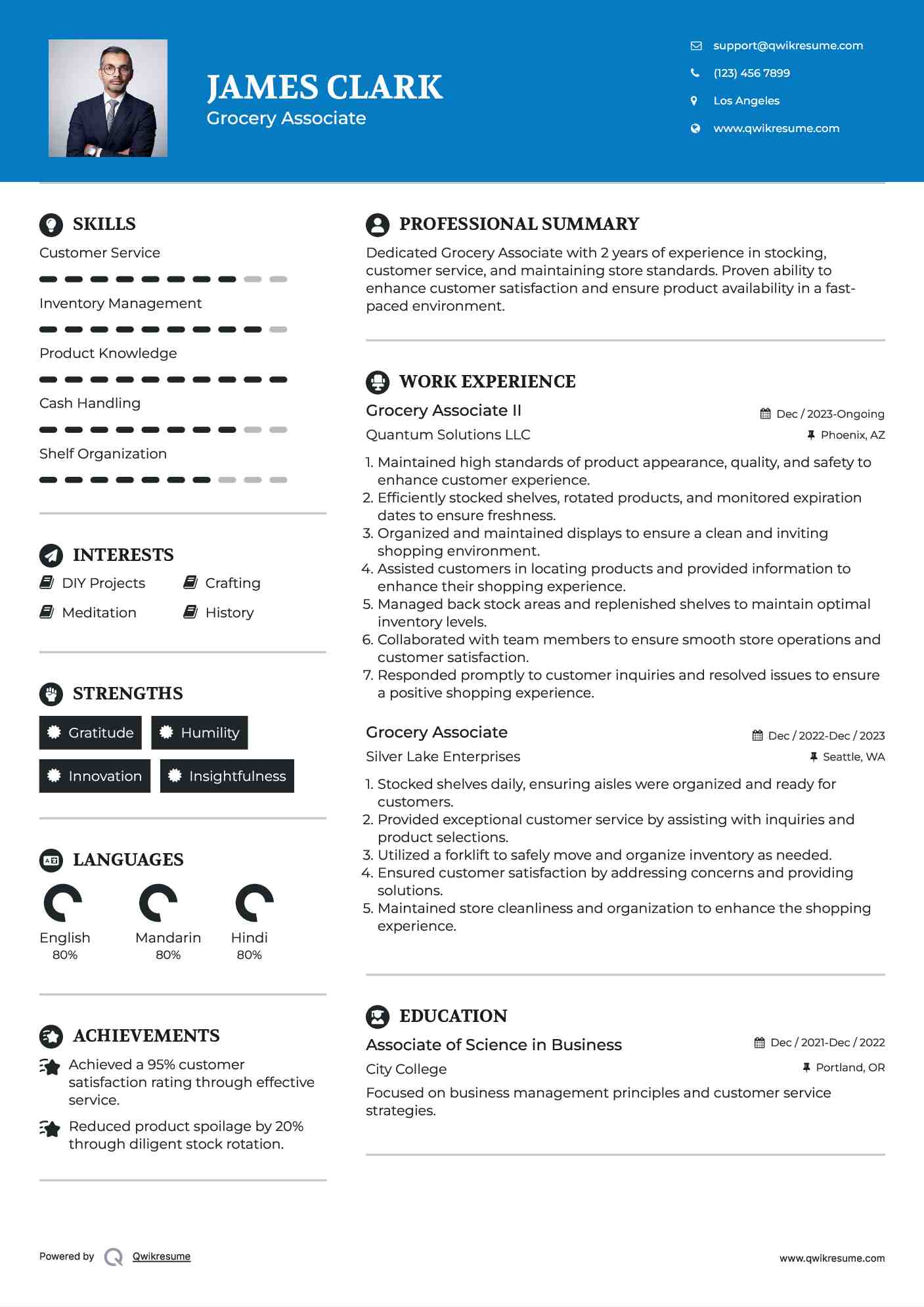 Grocery Associate II Resume Format