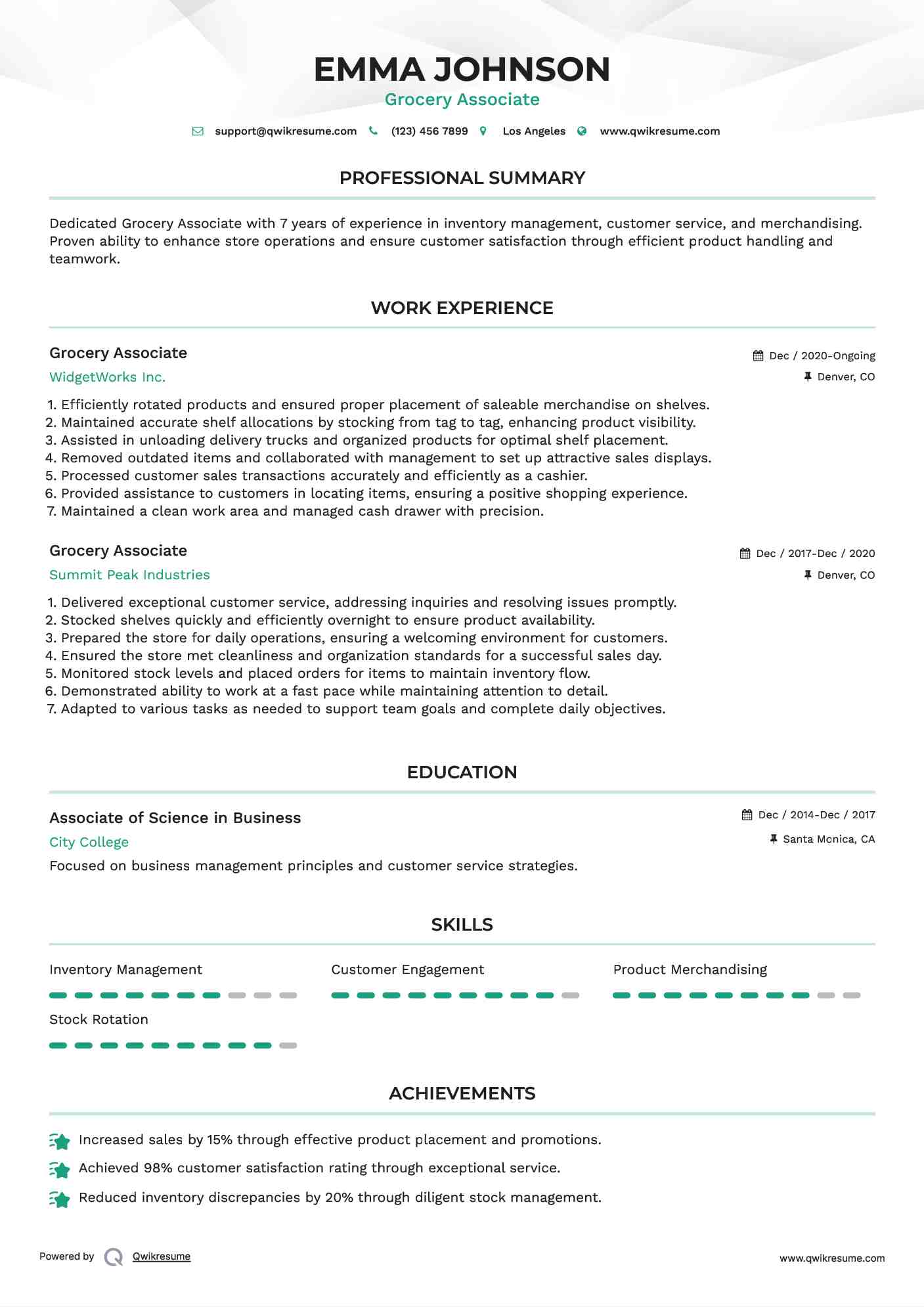 Grocery Associate Resume Format