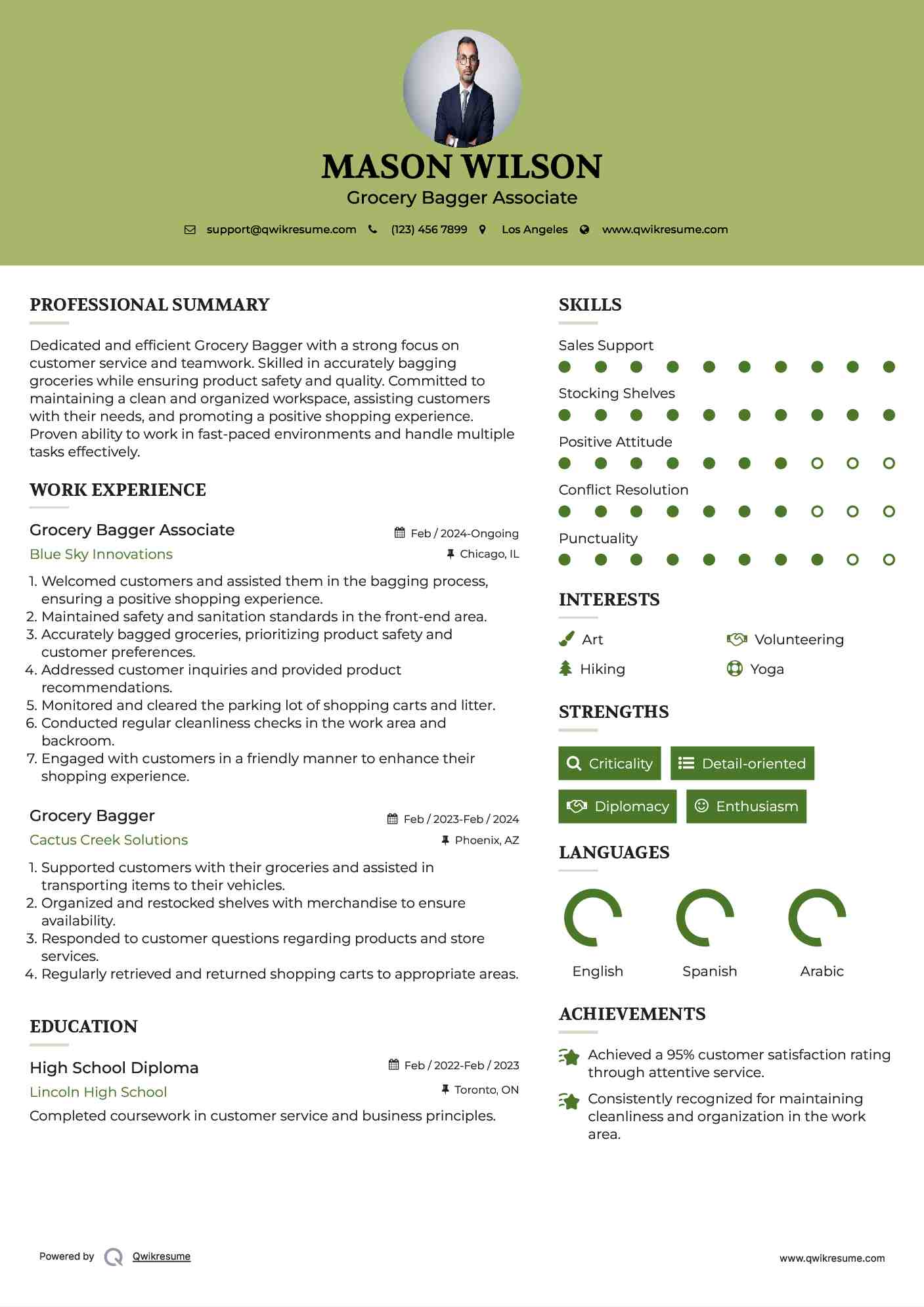 Grocery Bagger Associate Resume Template