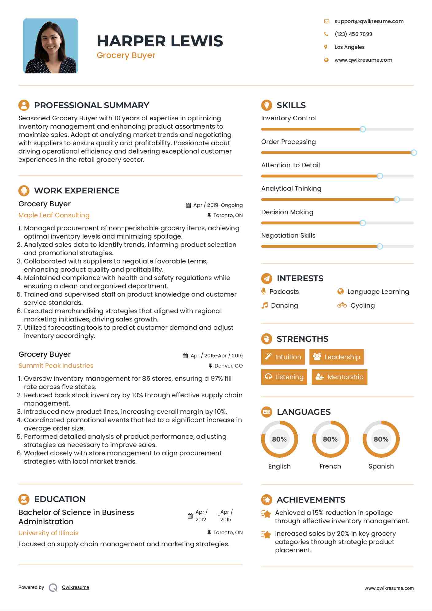 Grocery Buyer Resume Template