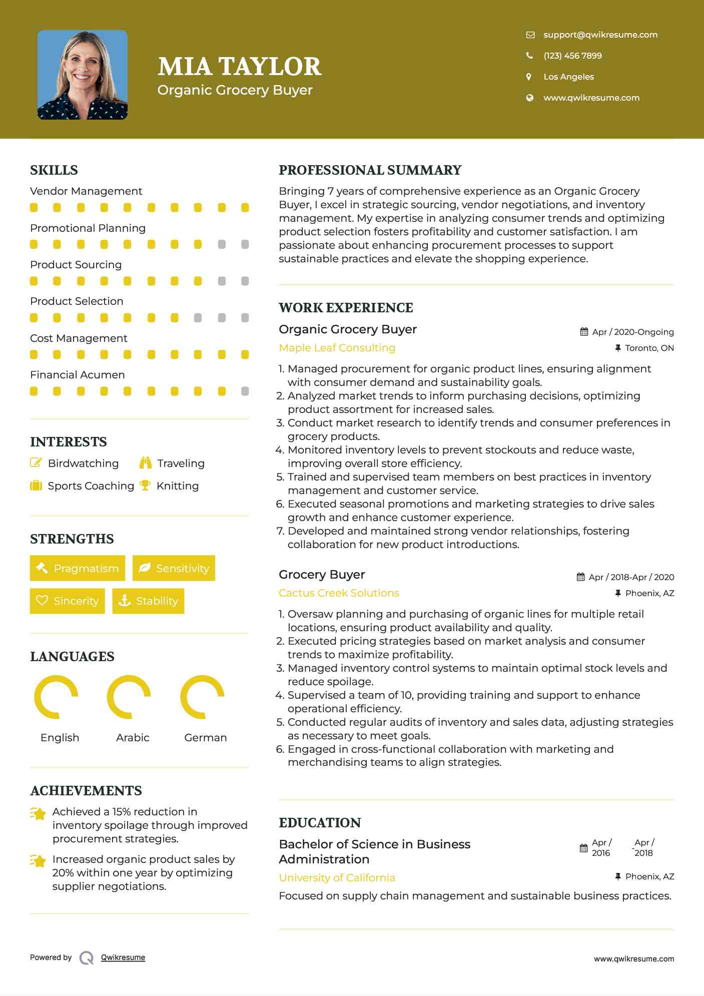 Organic Grocery Buyer Resume Template