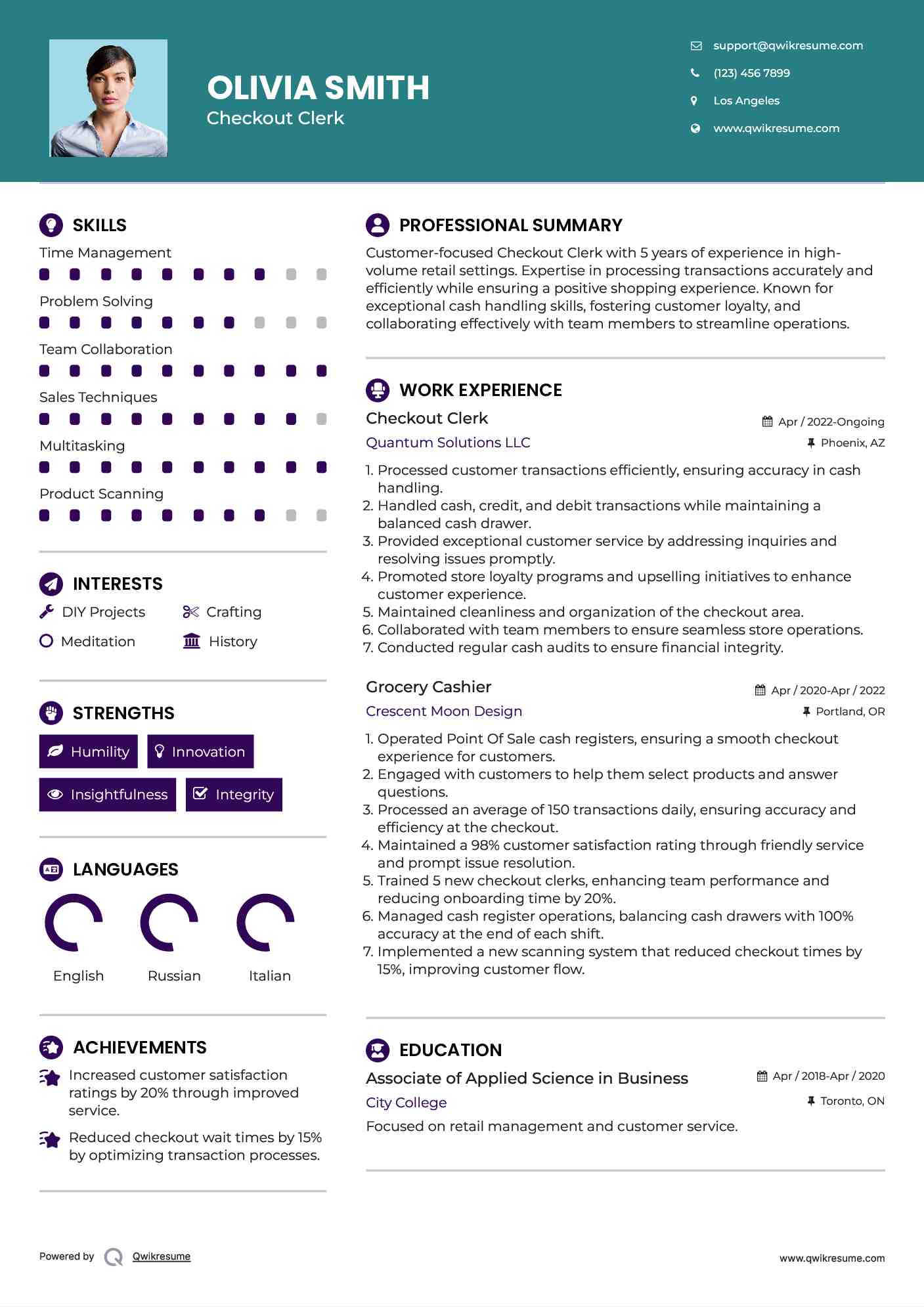 Checkout Clerk Resume Format