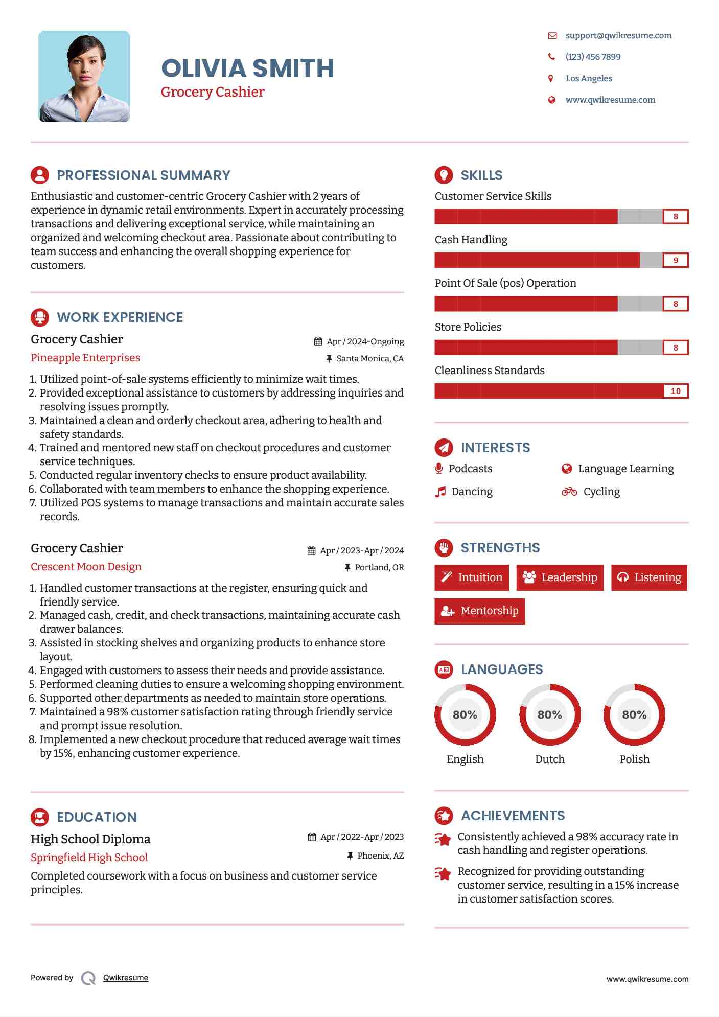 Grocery Cashier Resume Format