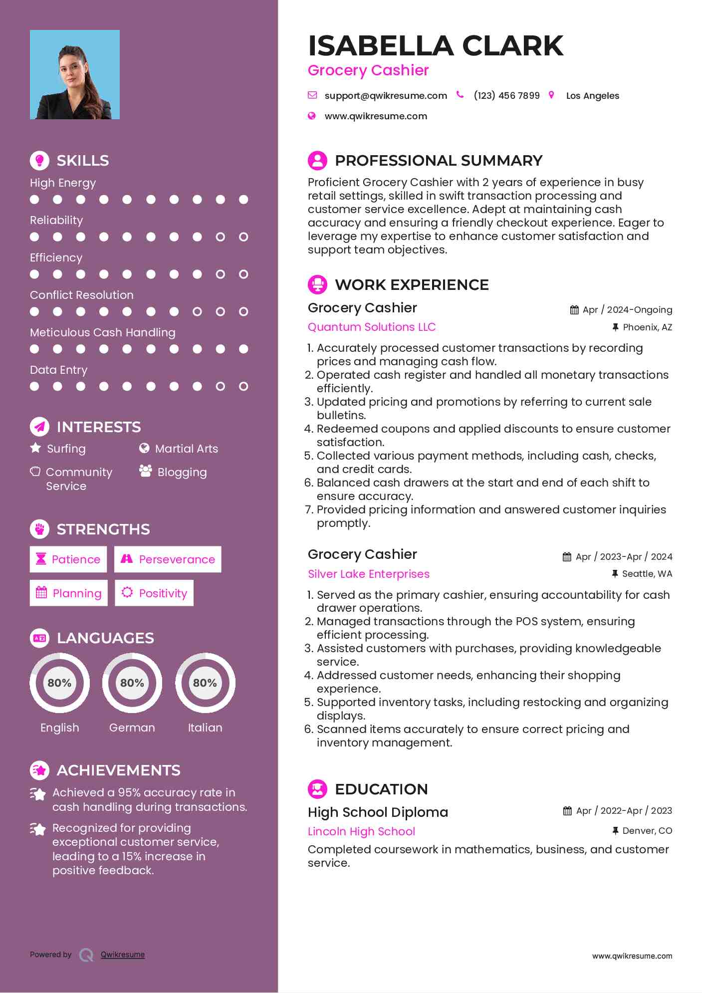 Grocery Cashier Resume Model