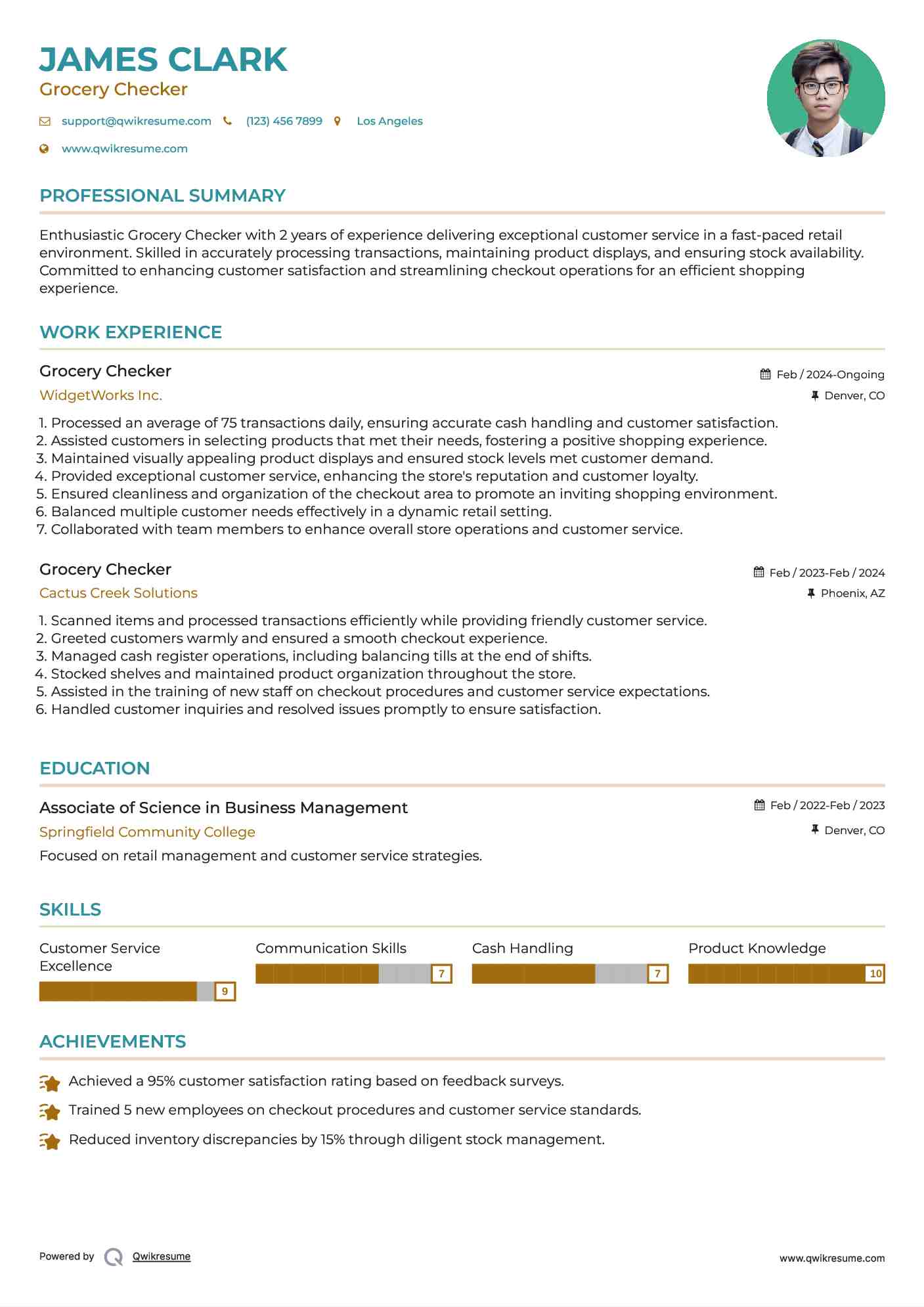Grocery Checker Resume Sample
