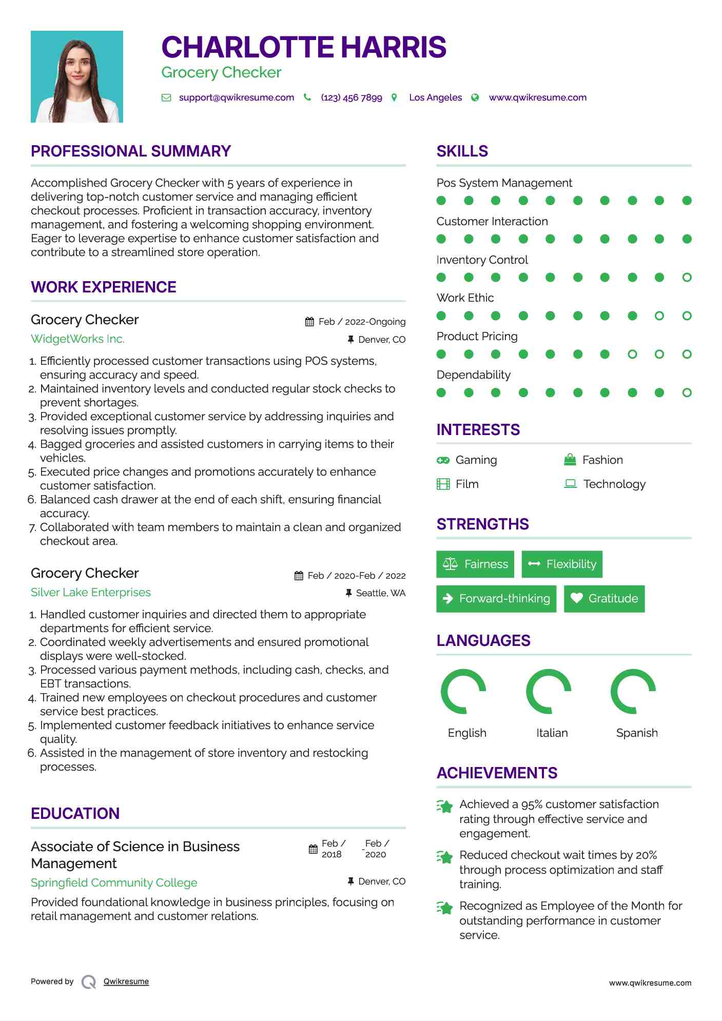 Grocery Checker Resume Template
