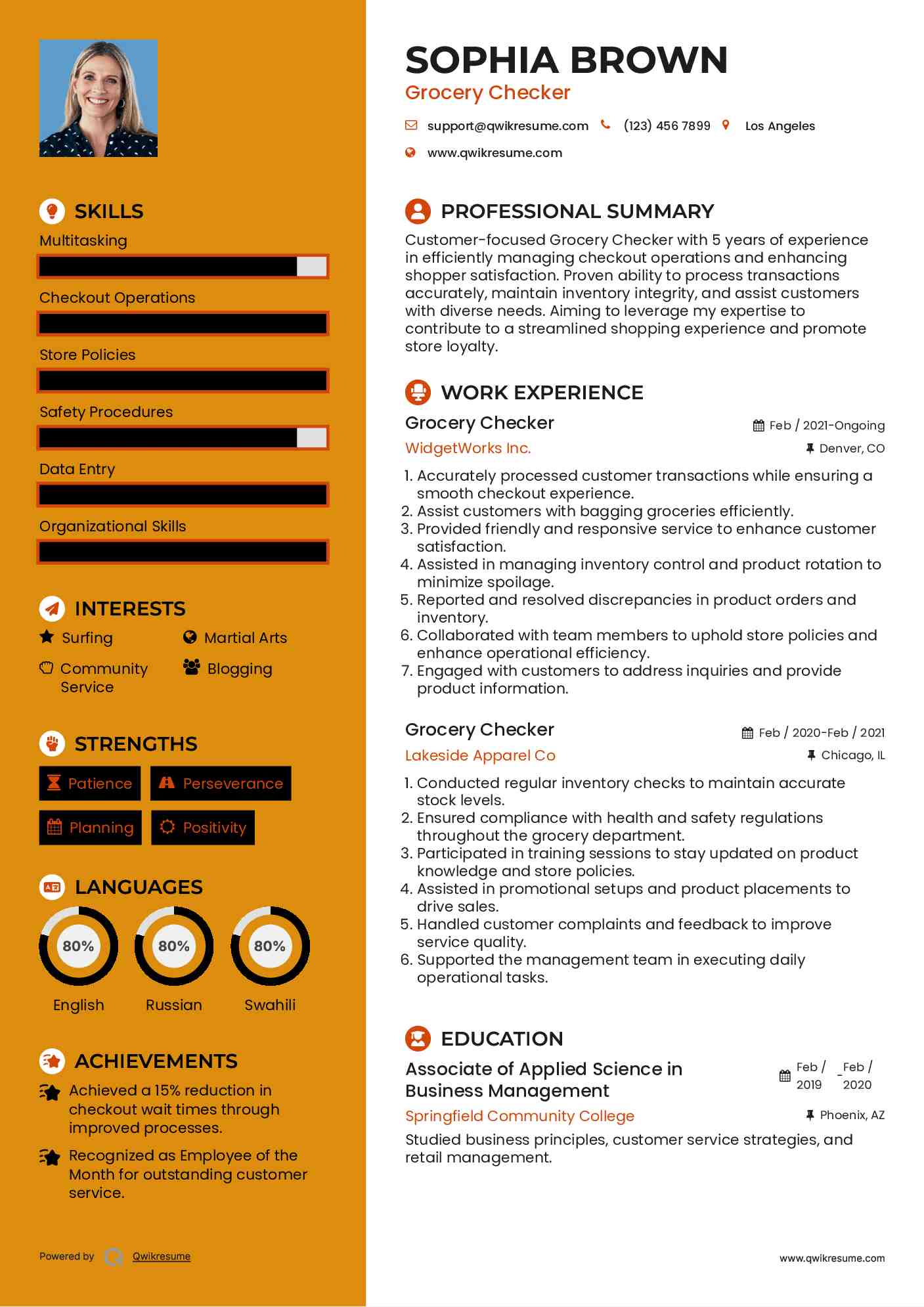 Grocery Checker Resume Template