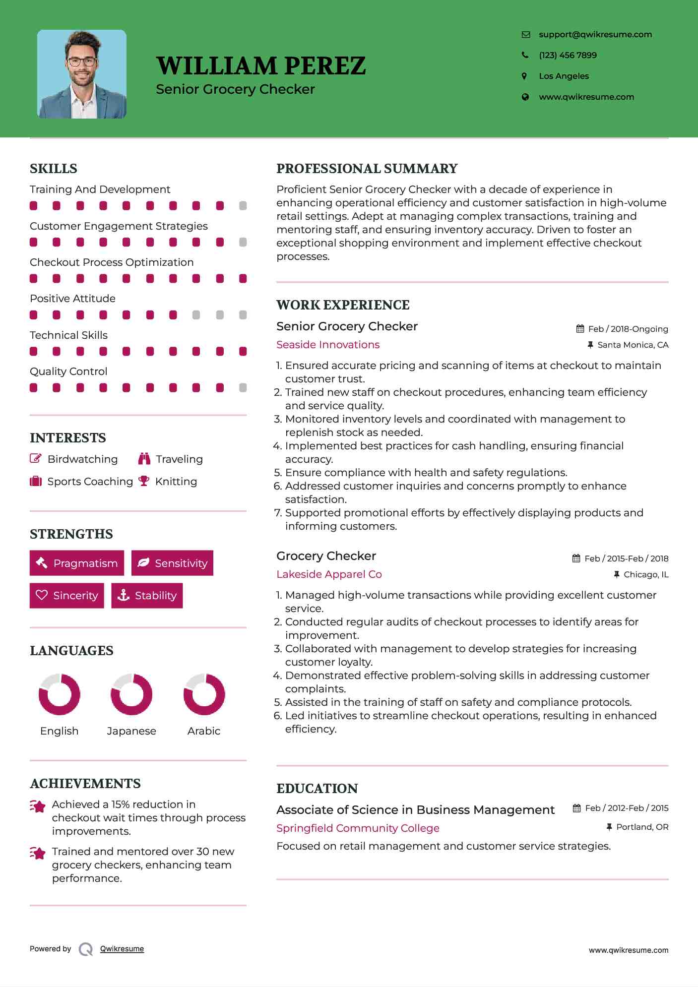 Senior Grocery Checker Resume Model