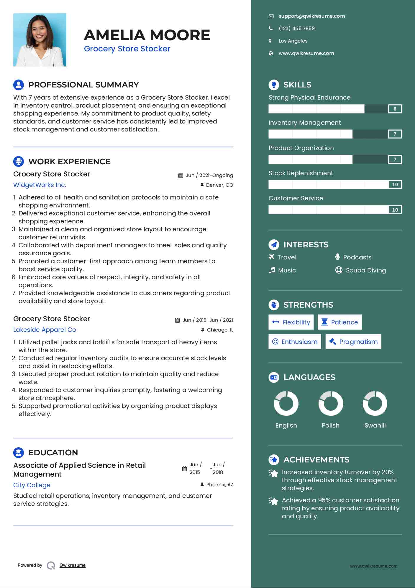 Grocery Store Stocker Resume Example