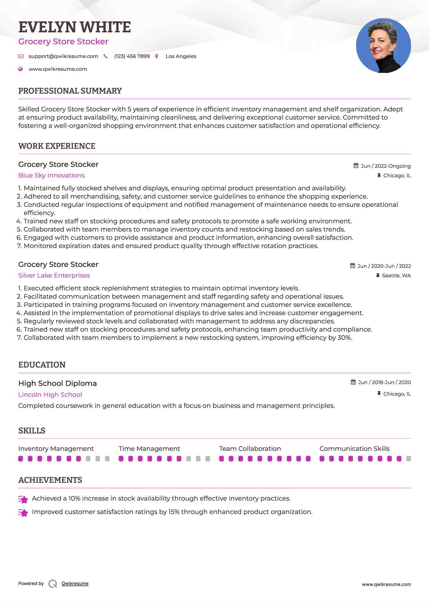 Grocery Store Stocker Resume Sample