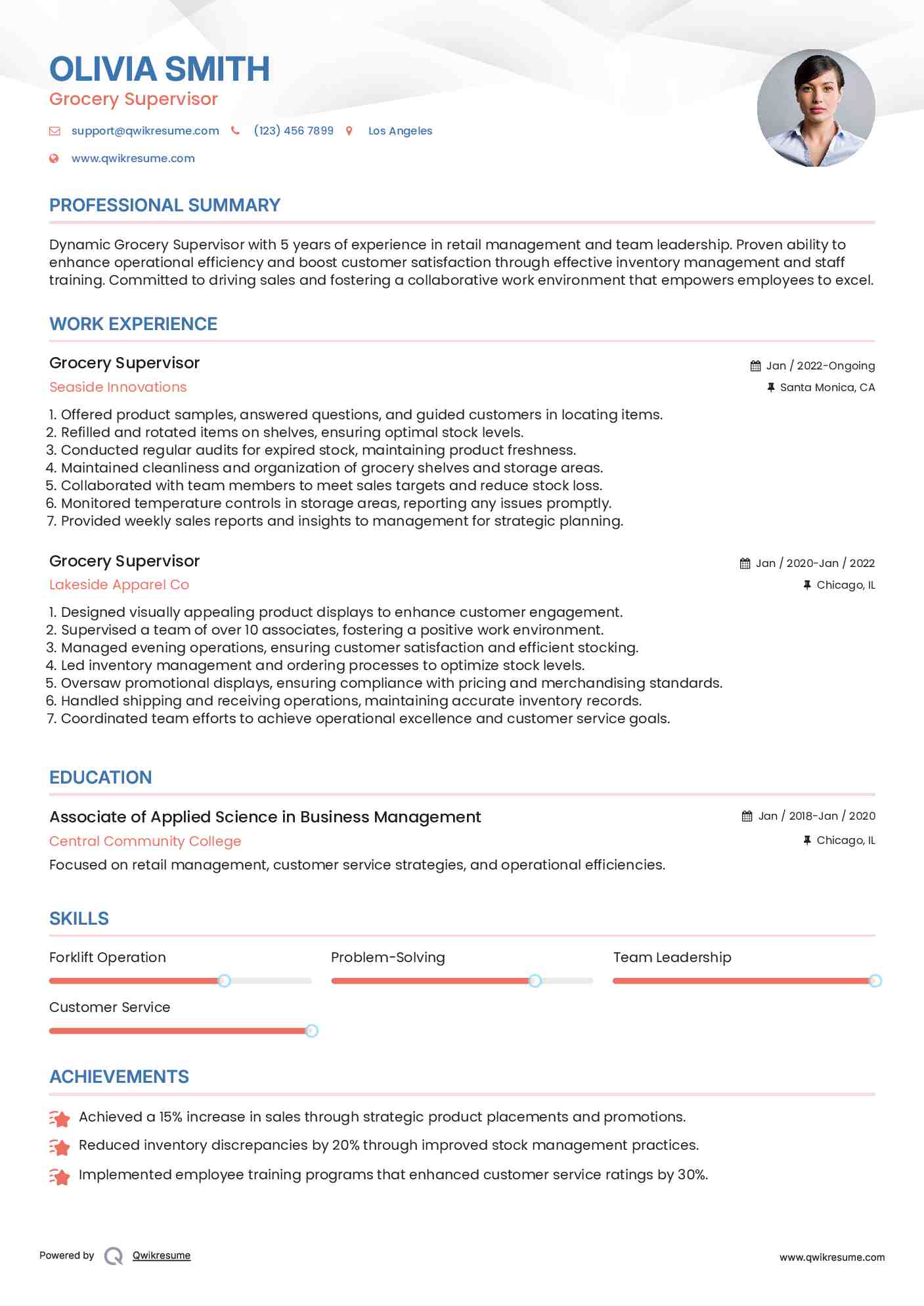 Grocery Supervisor Resume Template