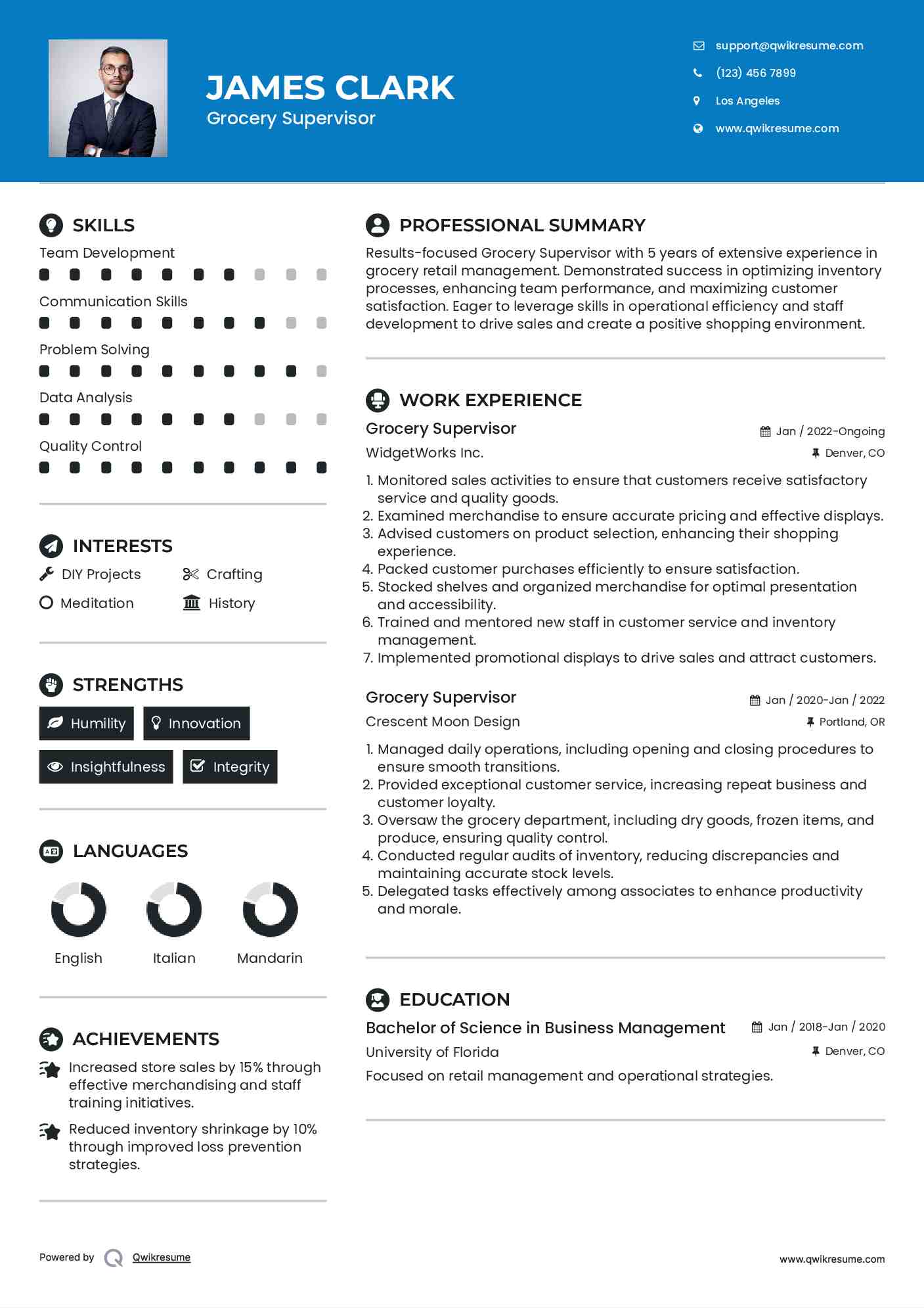 Grocery Supervisor Resume Model