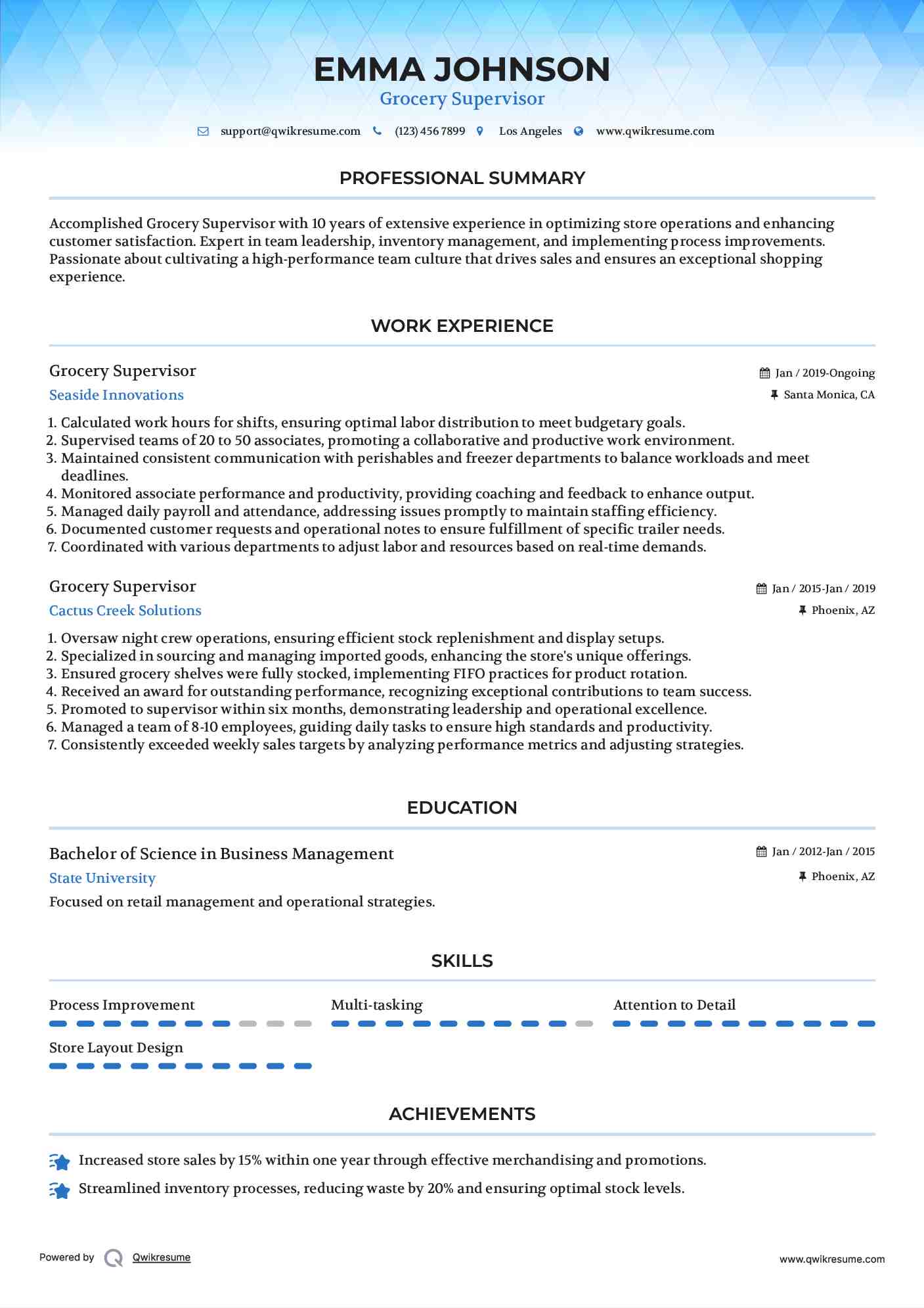 Grocery Supervisor Resume Model
