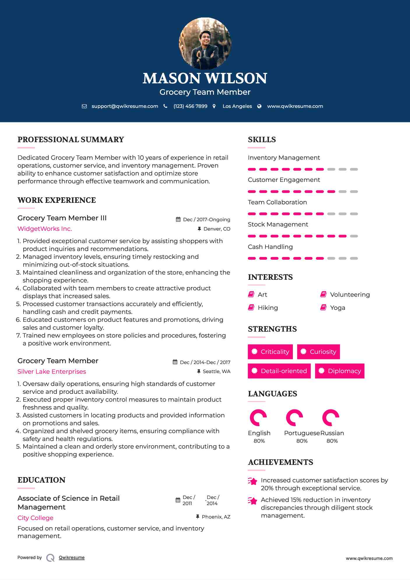 Grocery Team Member III Resume Template