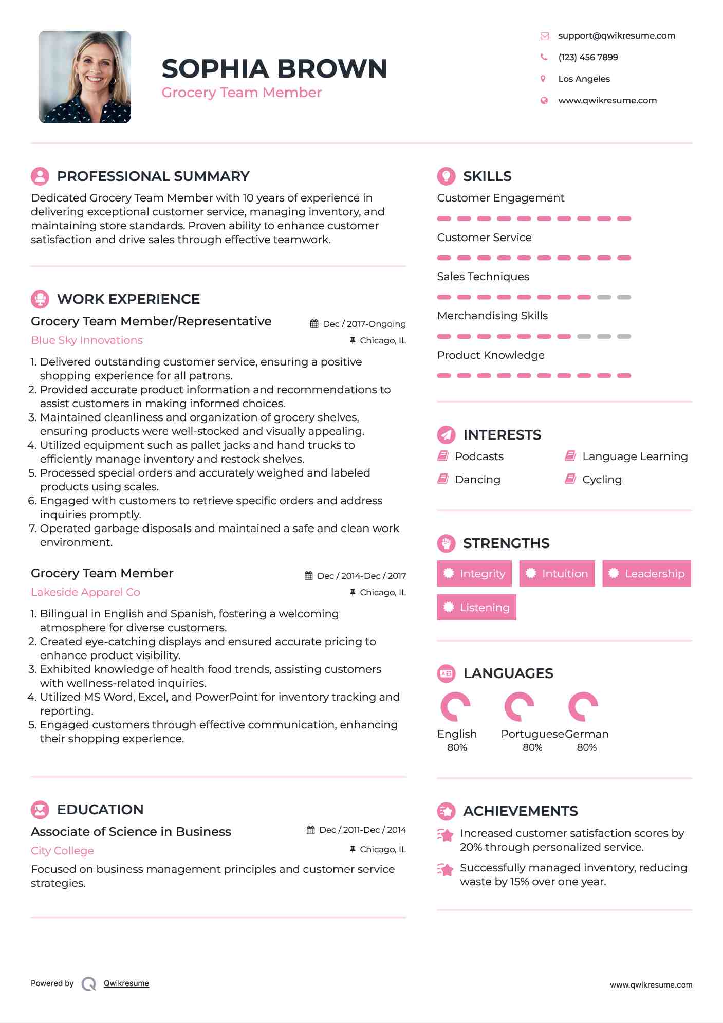 Grocery Team Member/Representative Resume Format