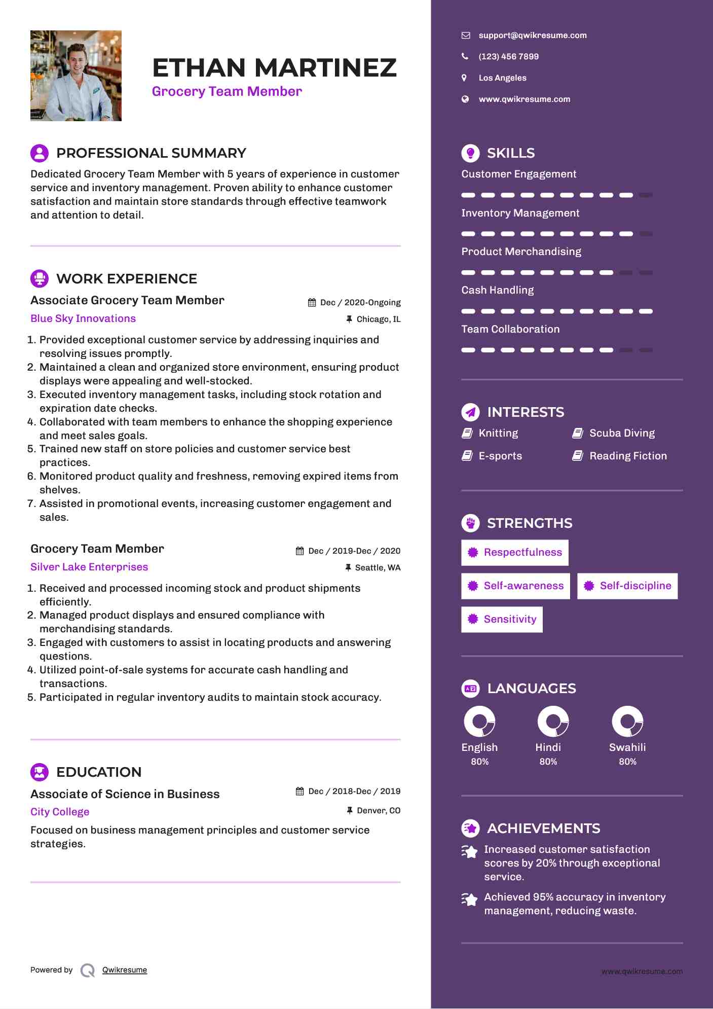 Associate Grocery Team Member Resume Template
