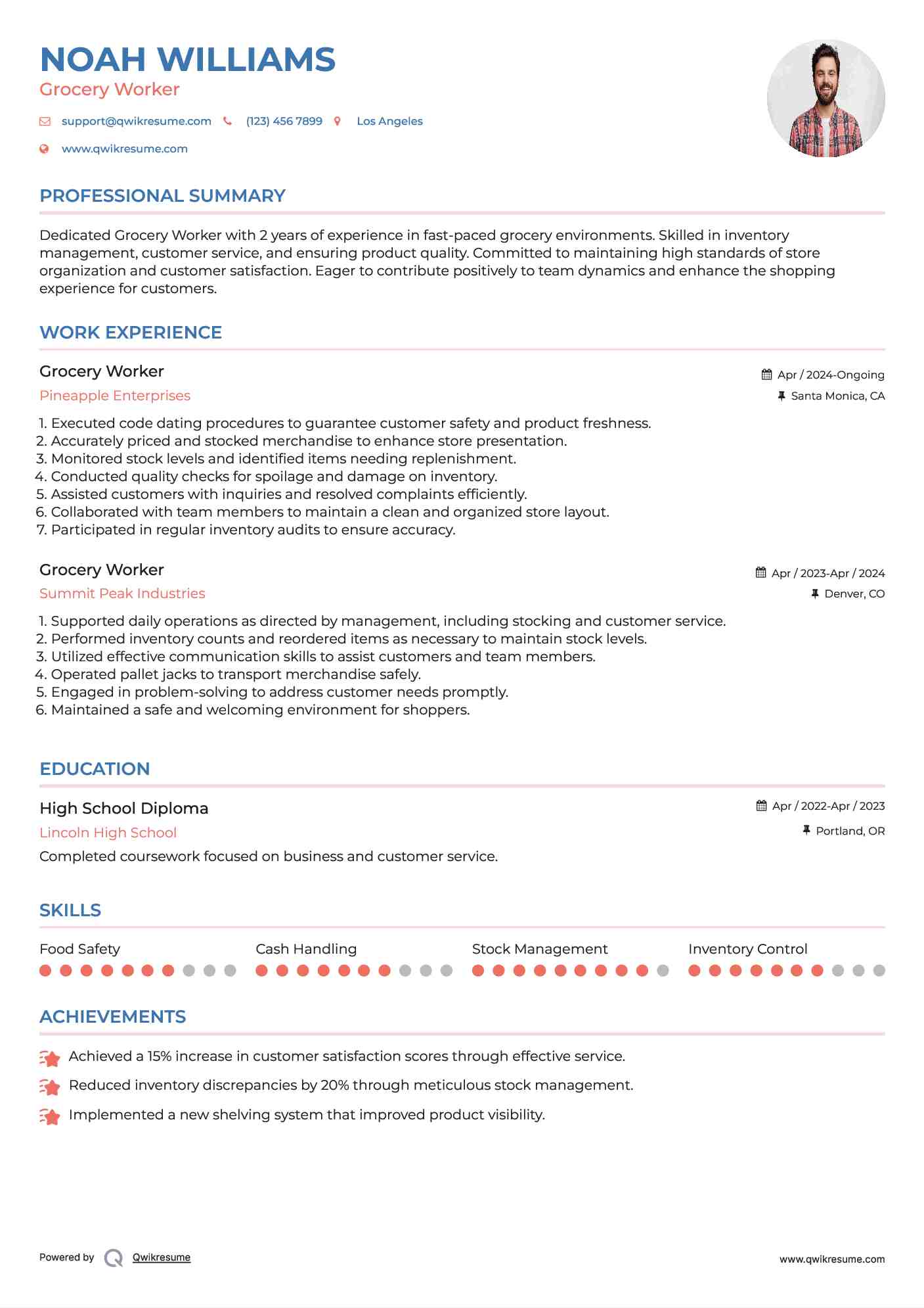 Grocery Worker Resume Sample