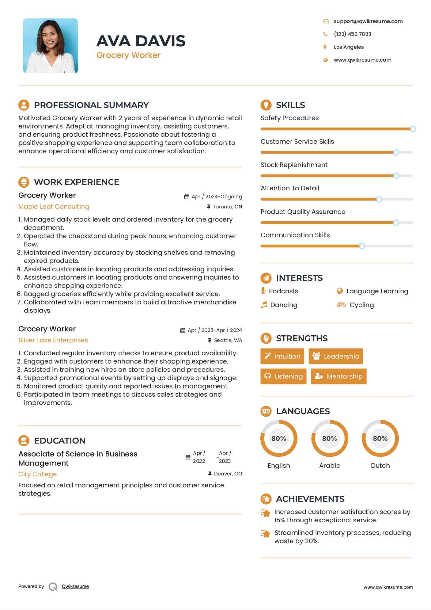 Grocery Worker Resume Example