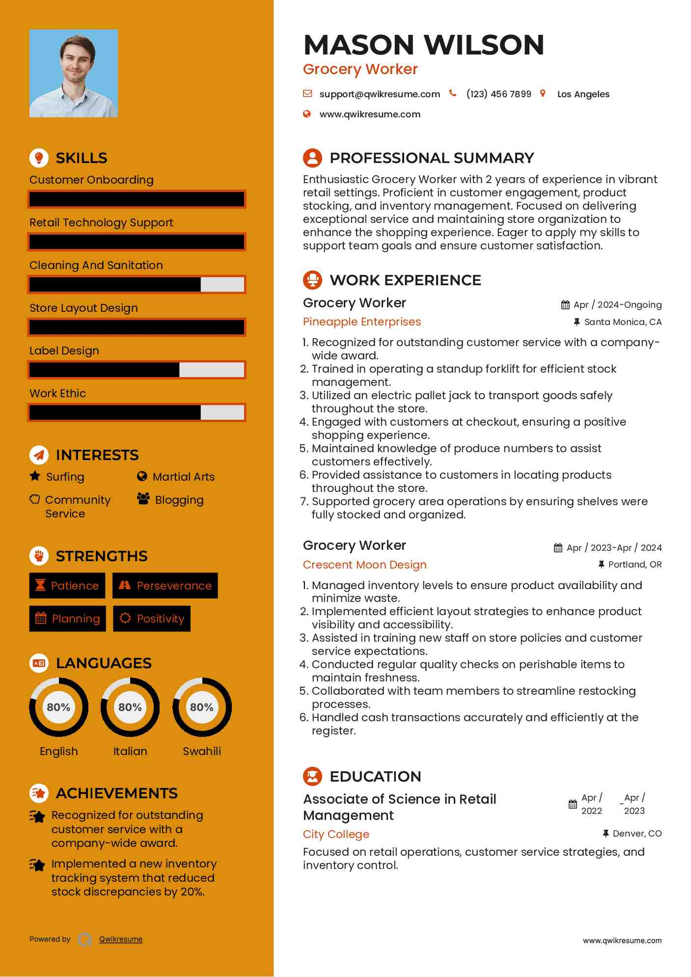 Grocery Worker Resume Format