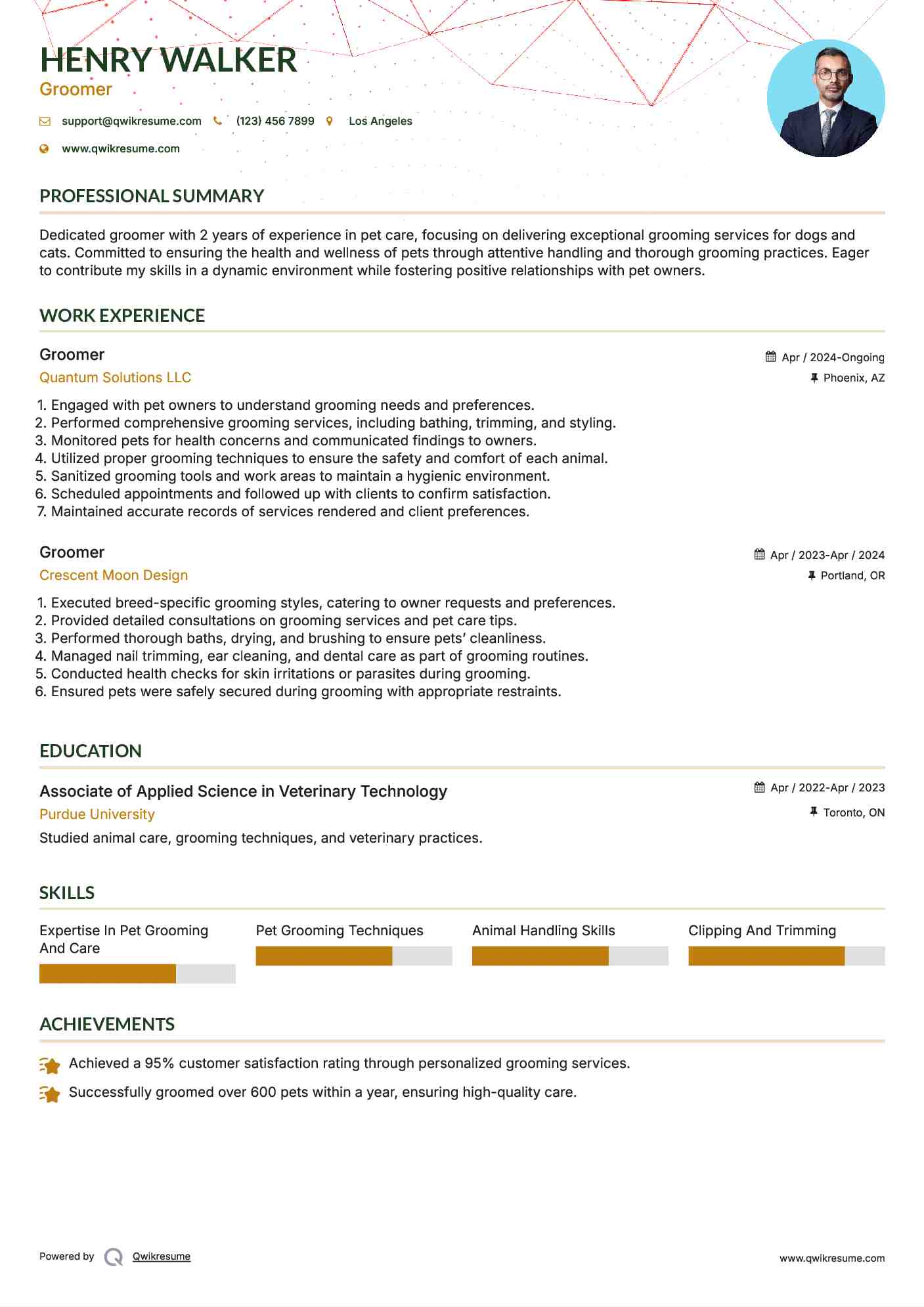 Groomer Resume Model