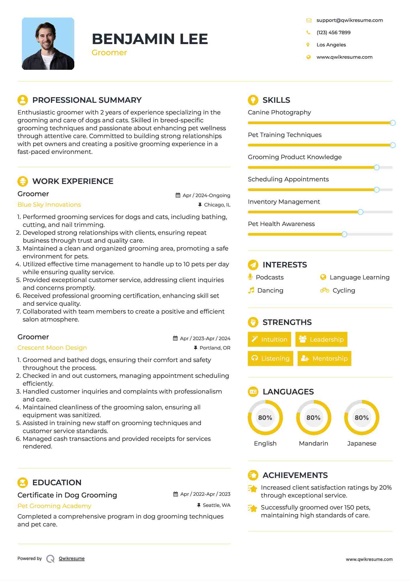 Groomer Resume Template