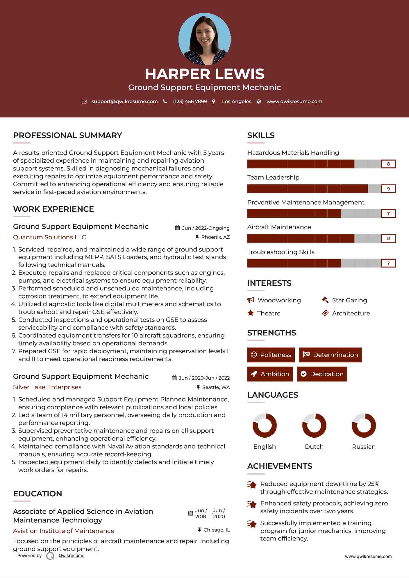 Ground Support Equipment Mechanic Resume Template