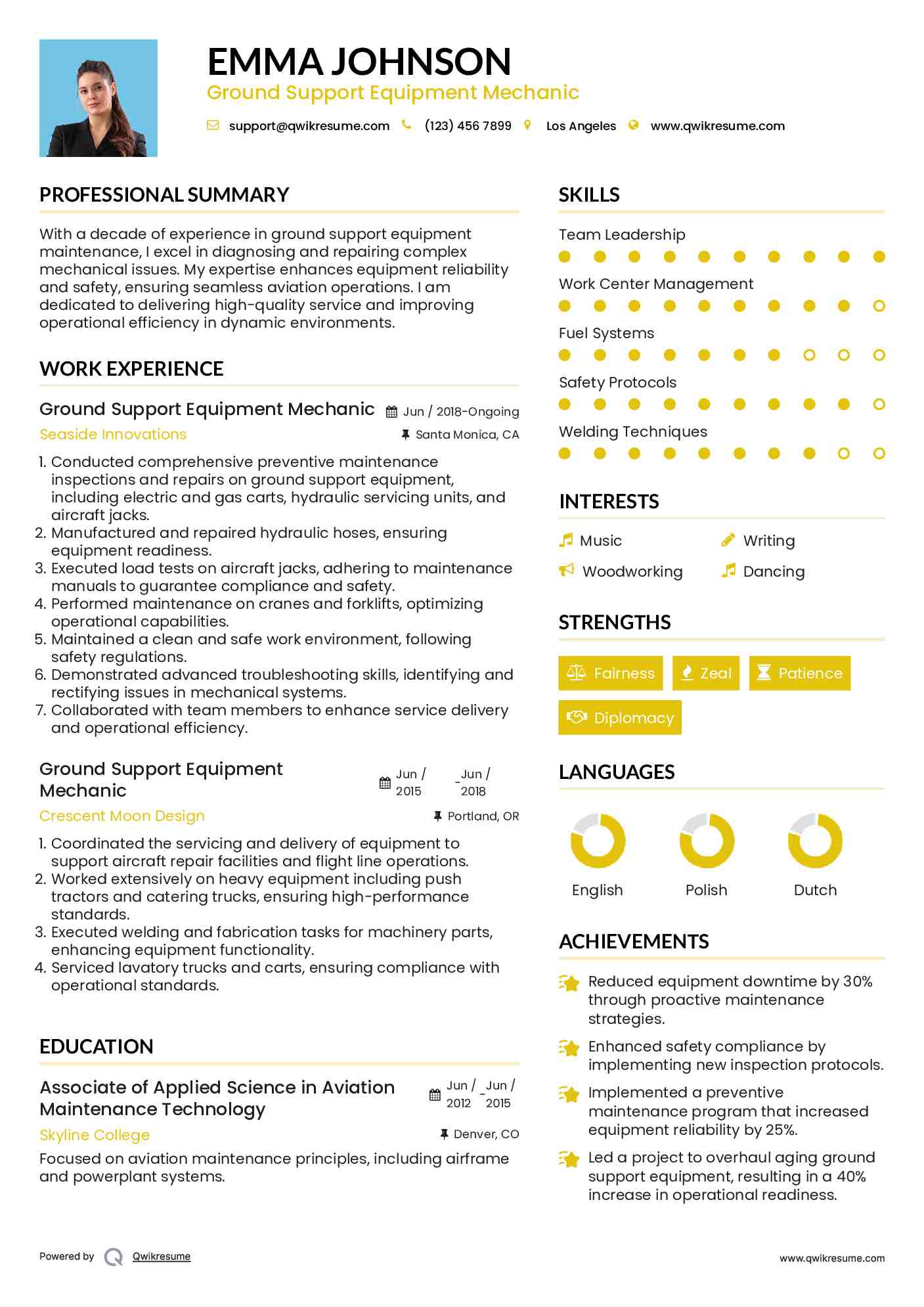 Ground Support Equipment Mechanic Resume Model