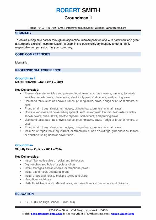 Groundman Resume Samples QwikResume