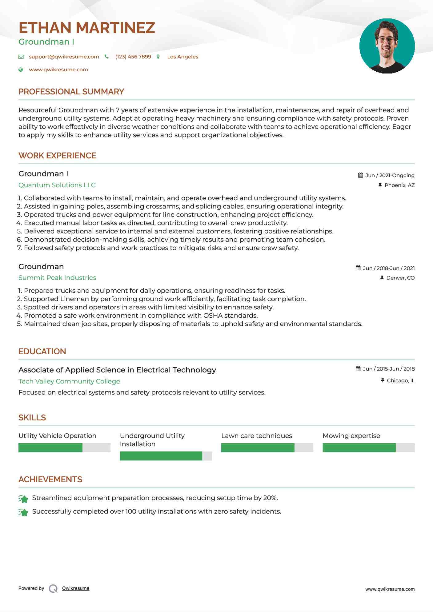 Groundman Resume Samples QwikResume