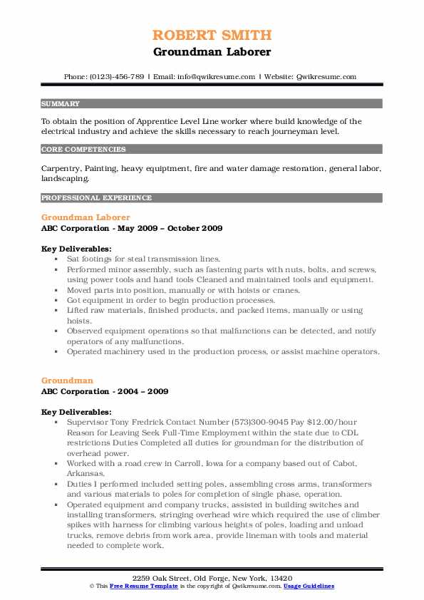 Groundman Resume Samples QwikResume
