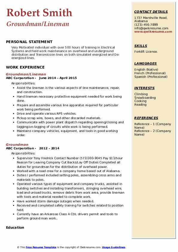Groundman Resume Samples QwikResume - Groundman 1572001366 Pdf