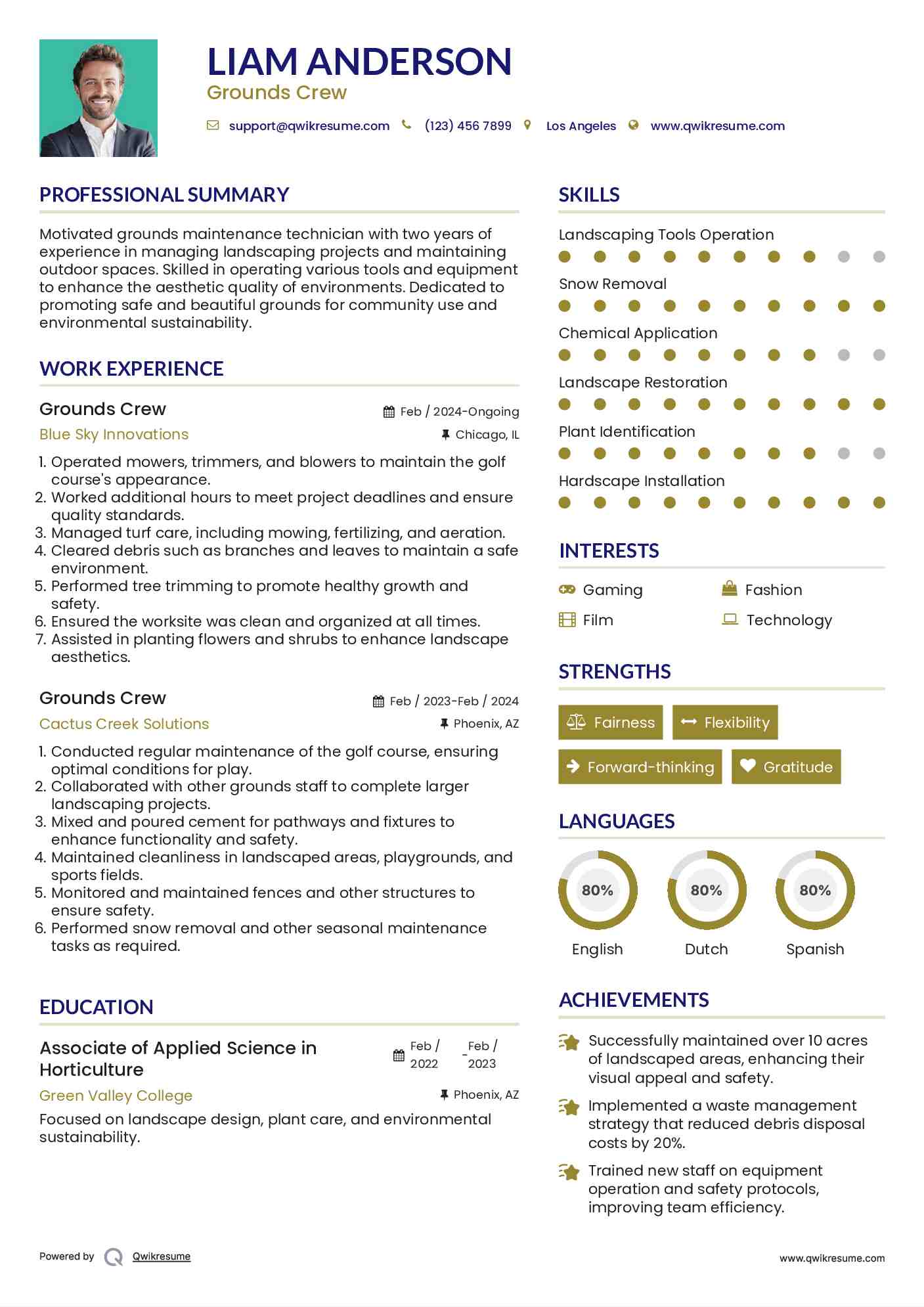 Grounds Crew Resume Sample