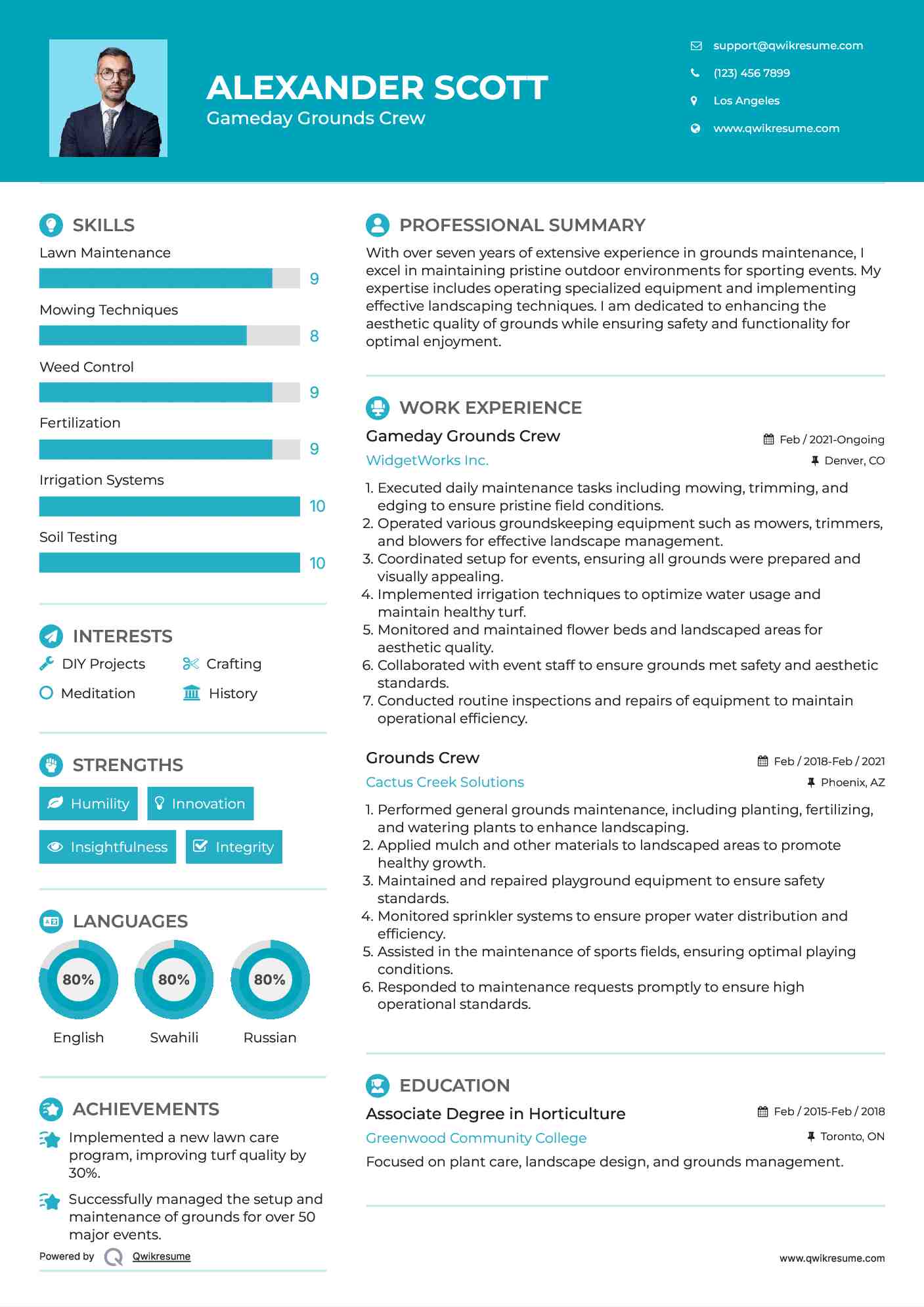 Gameday Grounds Crew Resume Format