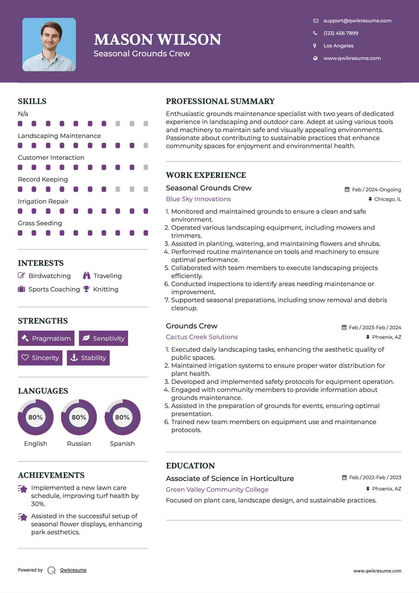 Seasonal Grounds Crew Resume Model