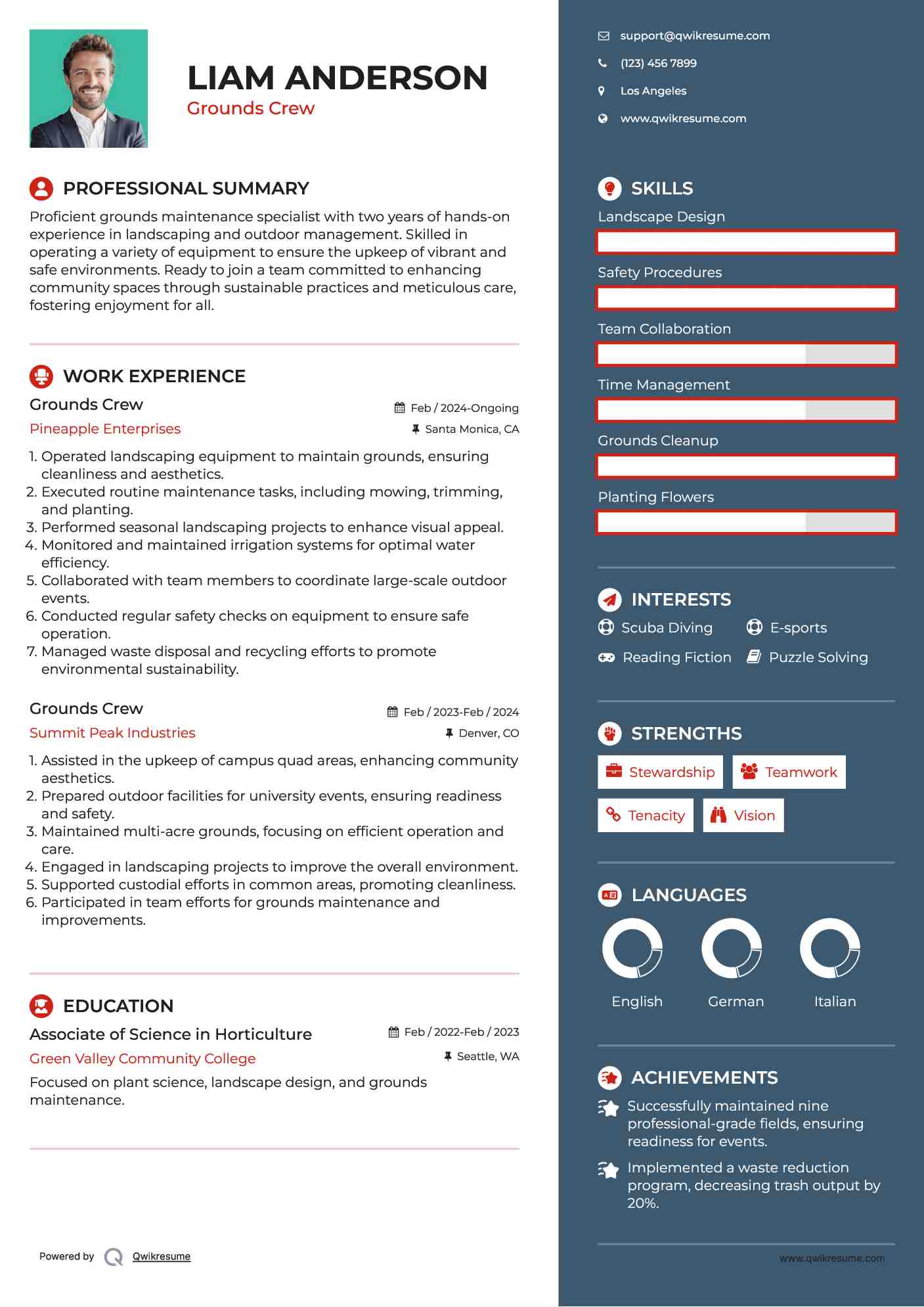 Grounds Crew Resume Sample
