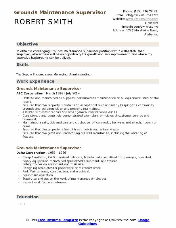 Grounds Maintenance Supervisor Resume Samples QwikResume
