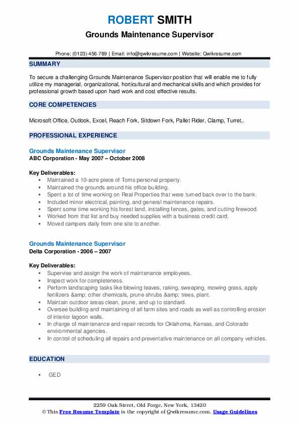 Grounds Maintenance Supervisor Resume Samples QwikResume
