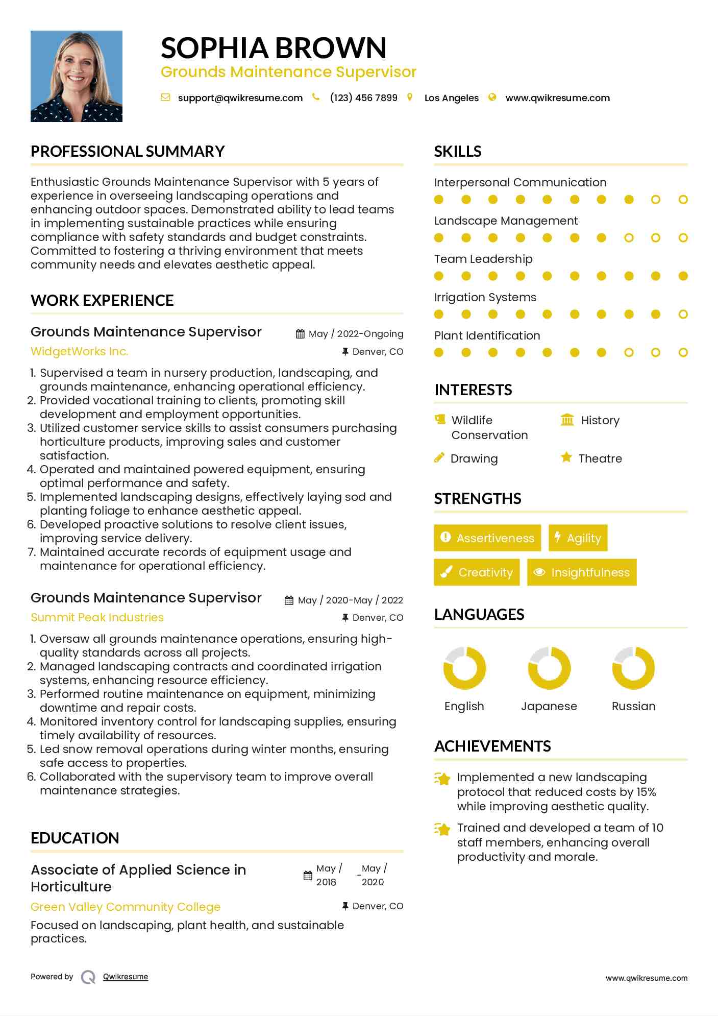Grounds Maintenance Supervisor Resume Model