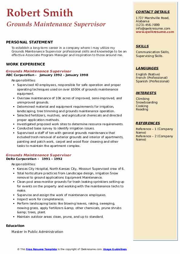 Grounds Maintenance Supervisor Resume Samples QwikResume