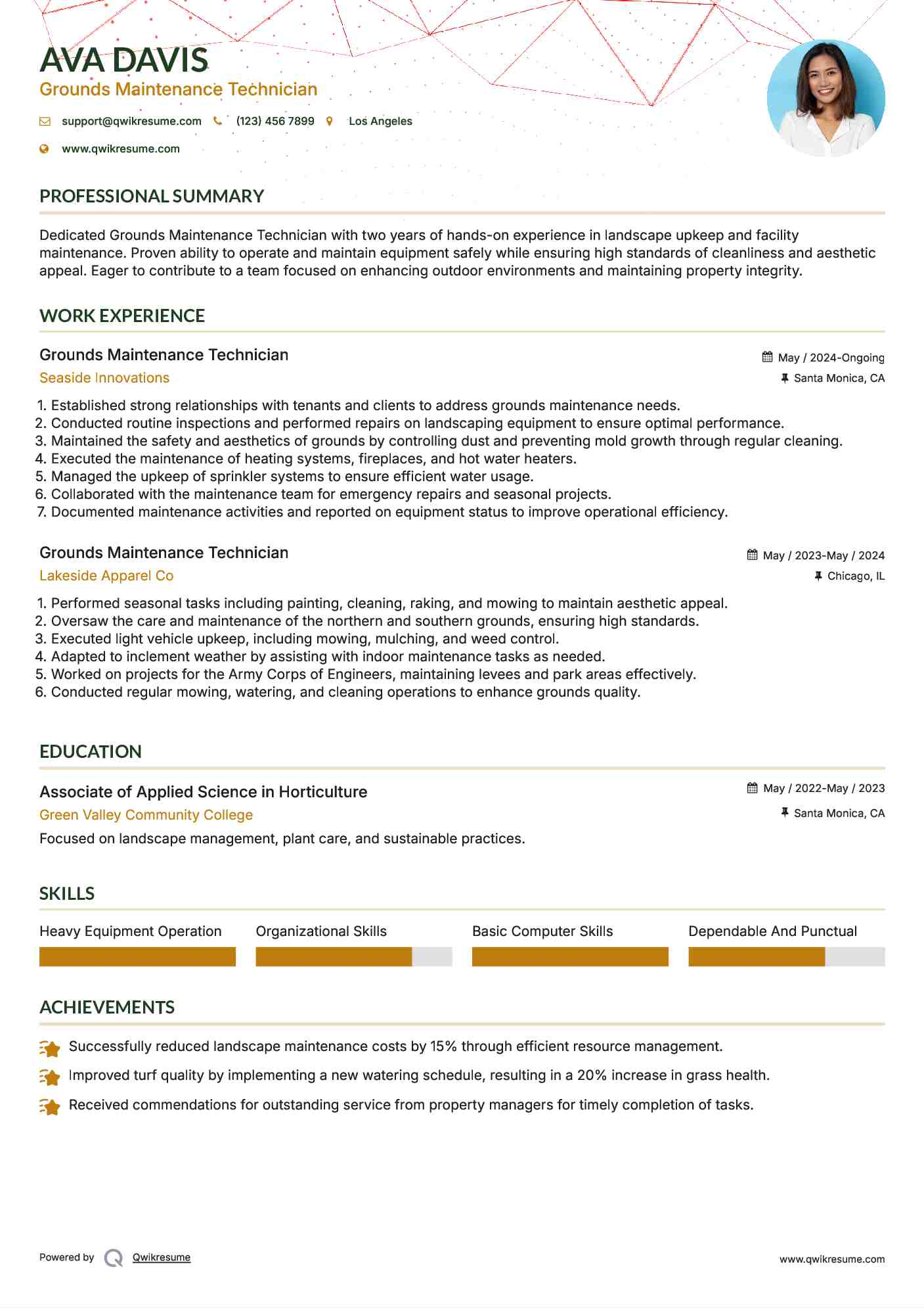 Grounds Maintenance Technician Resume Format