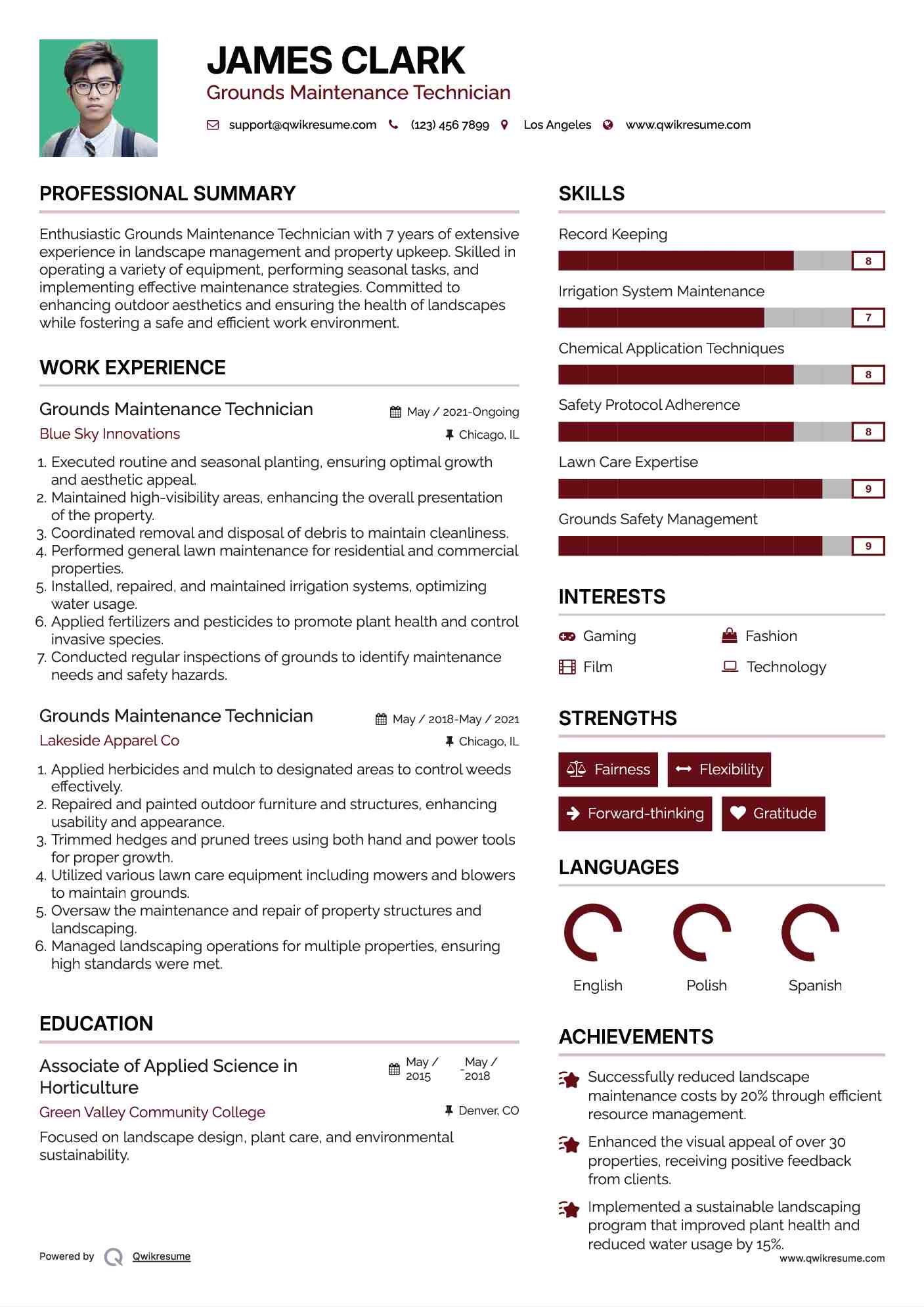 Grounds Maintenance Technician Resume Template