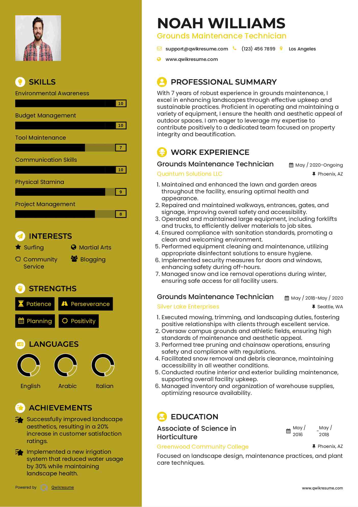 Grounds Maintenance Technician Resume Model