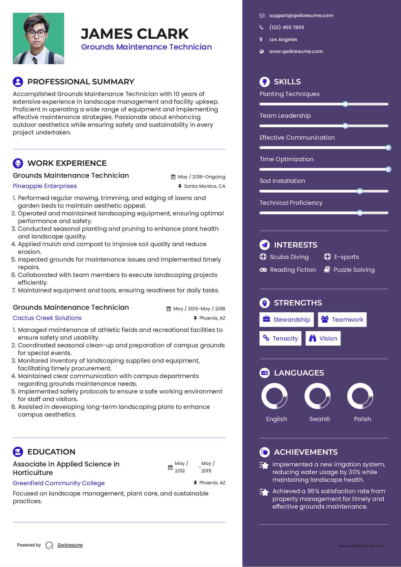 Grounds Maintenance Technician Resume Format