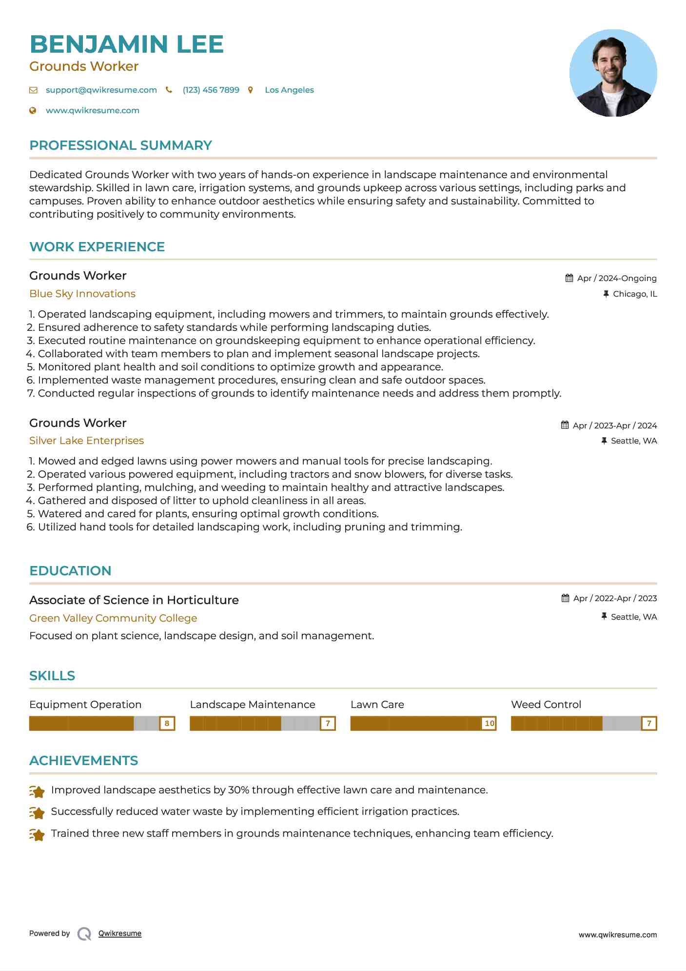 Grounds Worker Resume Sample