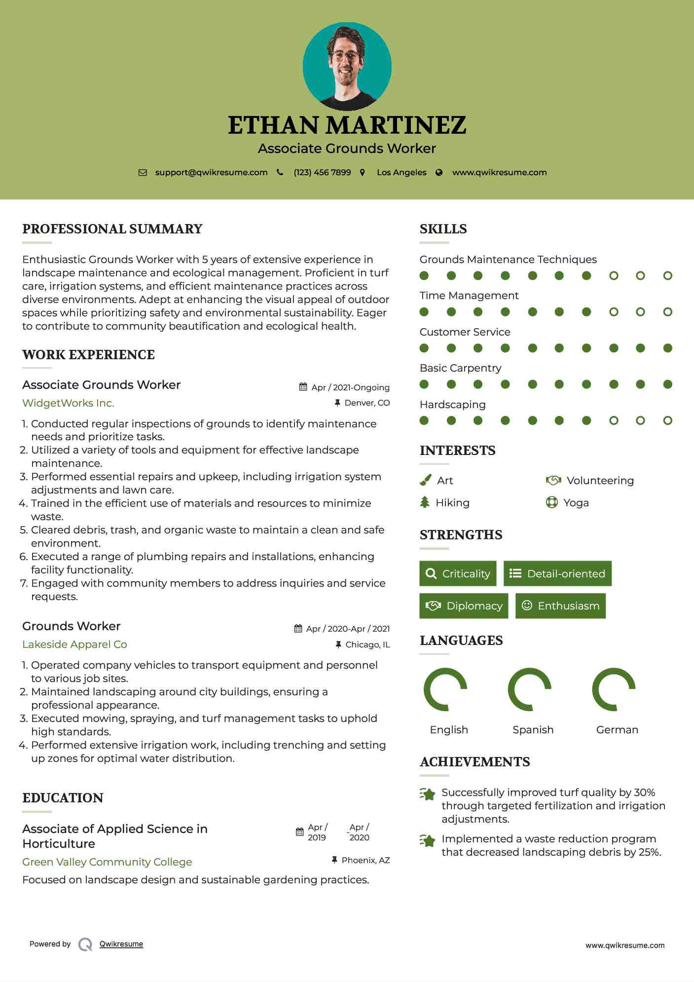 Associate Grounds Worker Resume Example