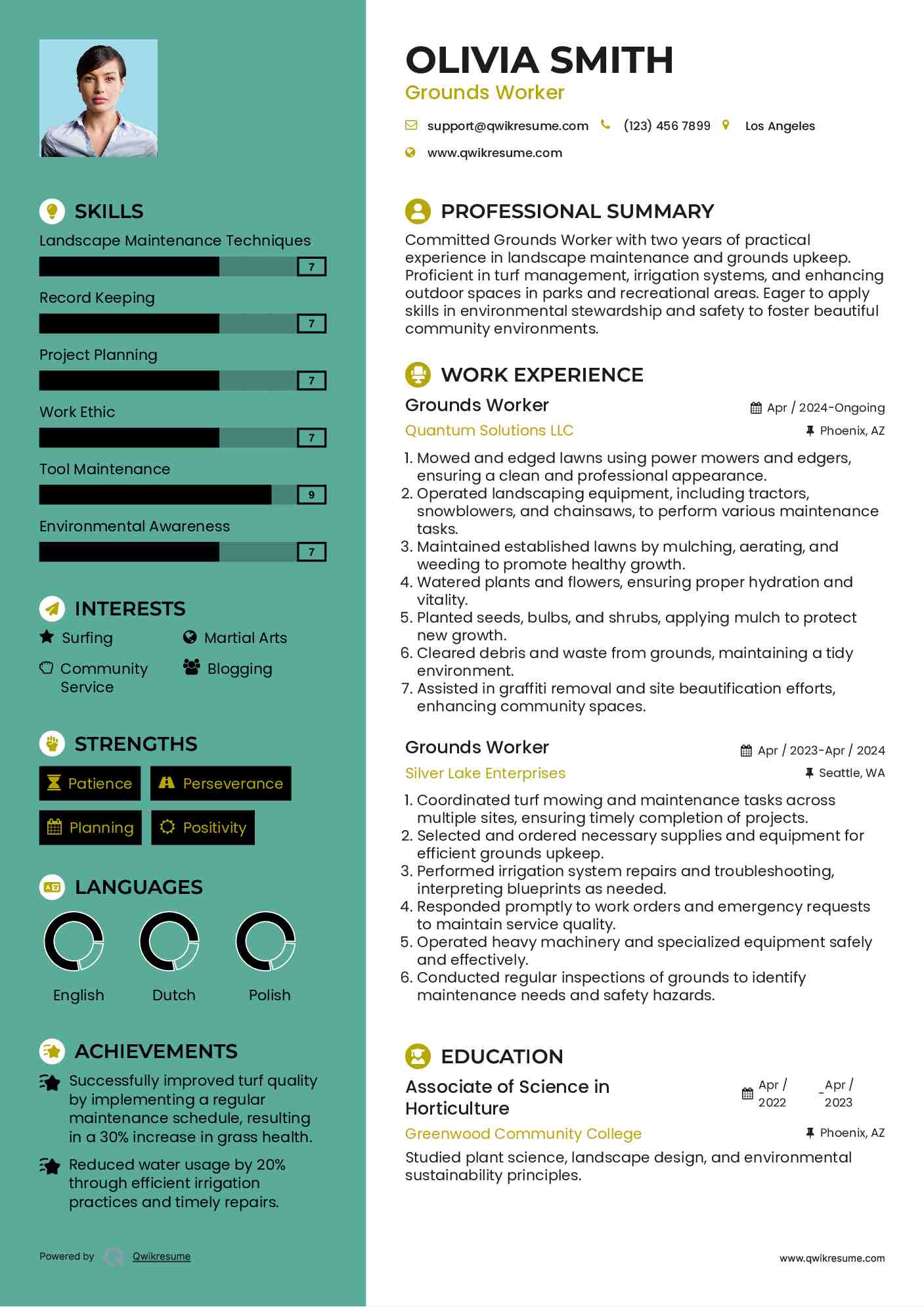 Grounds Worker Resume Example