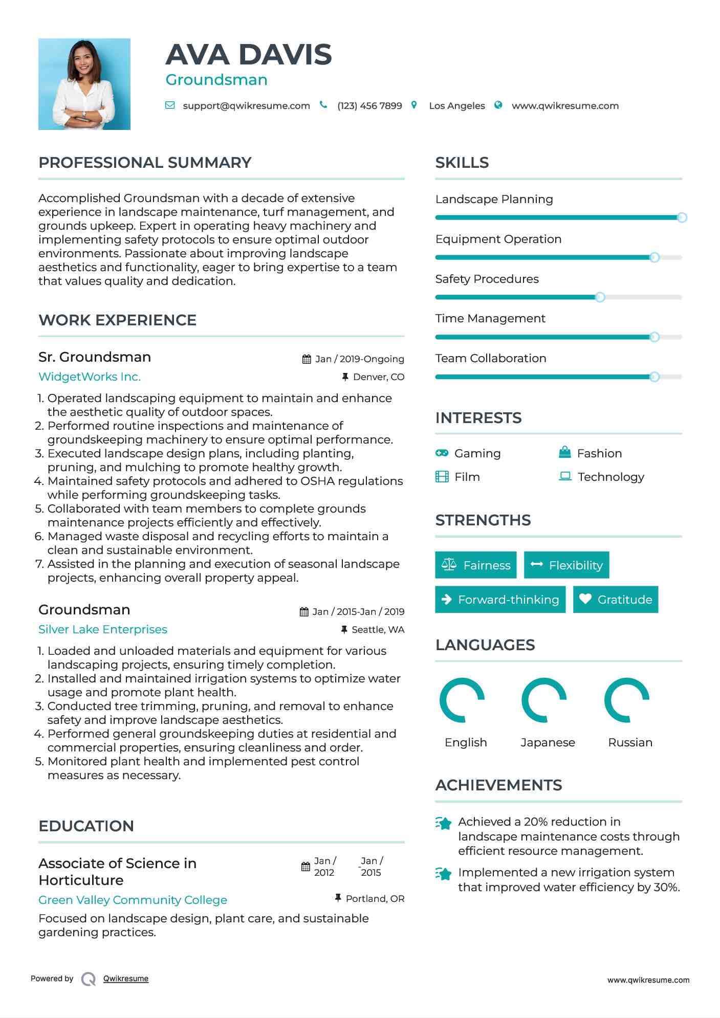 Groundsman Resume Samples QwikResume