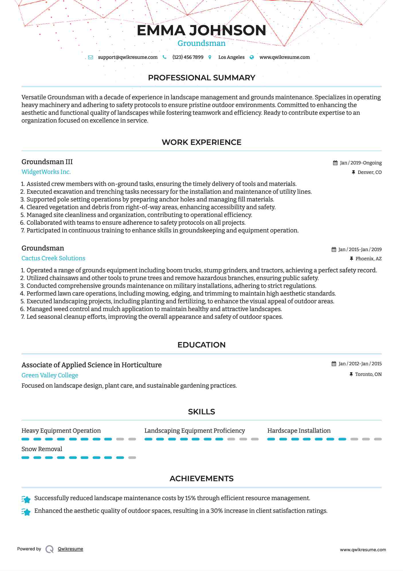 Groundsman Resume Samples QwikResume