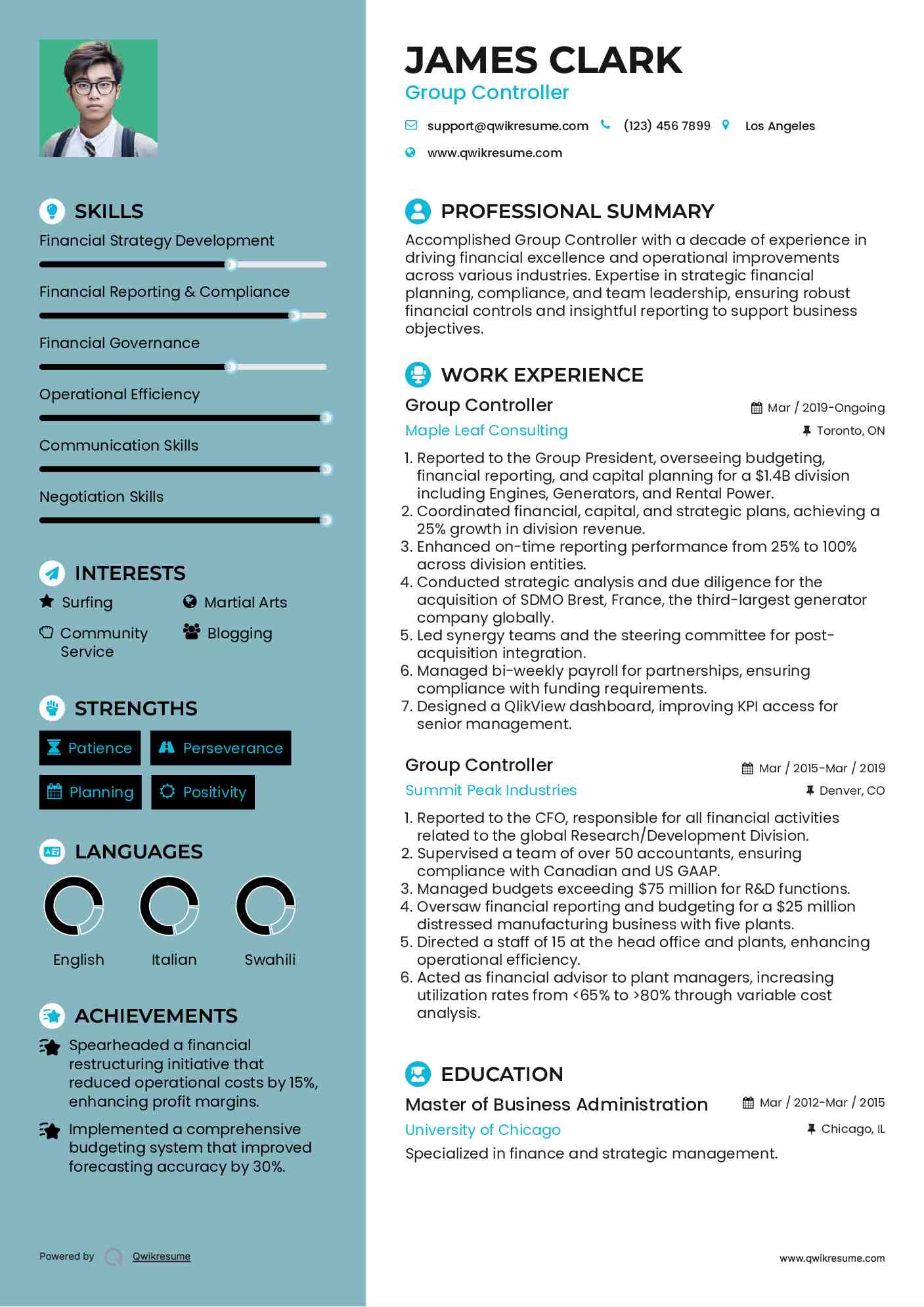 Group Controller Resume Format