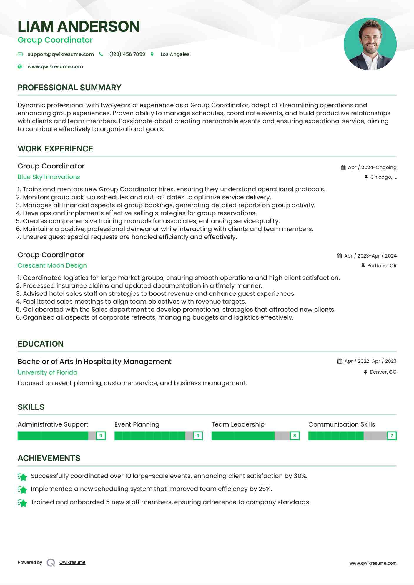 Group Coordinator Resume Template